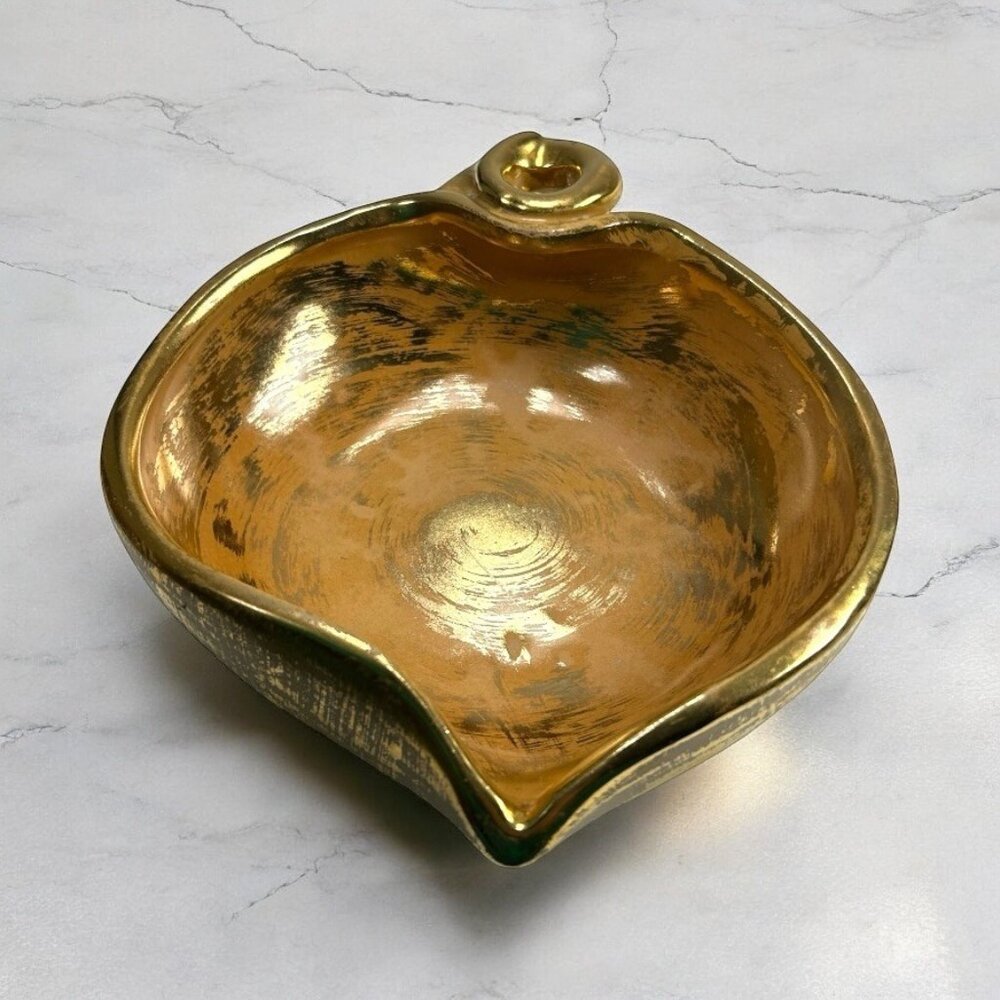Stangl Art Pottery Granada Gold Leaf Hand Painted Bowl Apple Shape VTG Collector